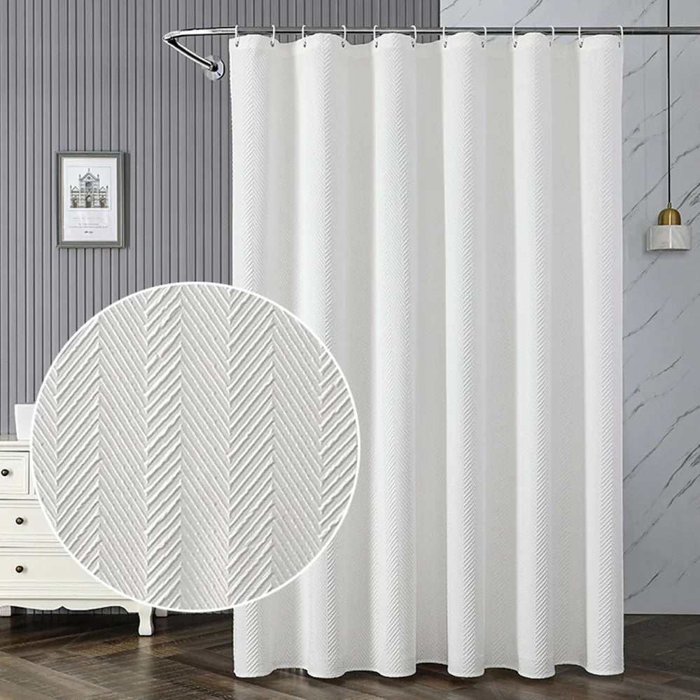 Waterproof White Fabric Shower Curtain