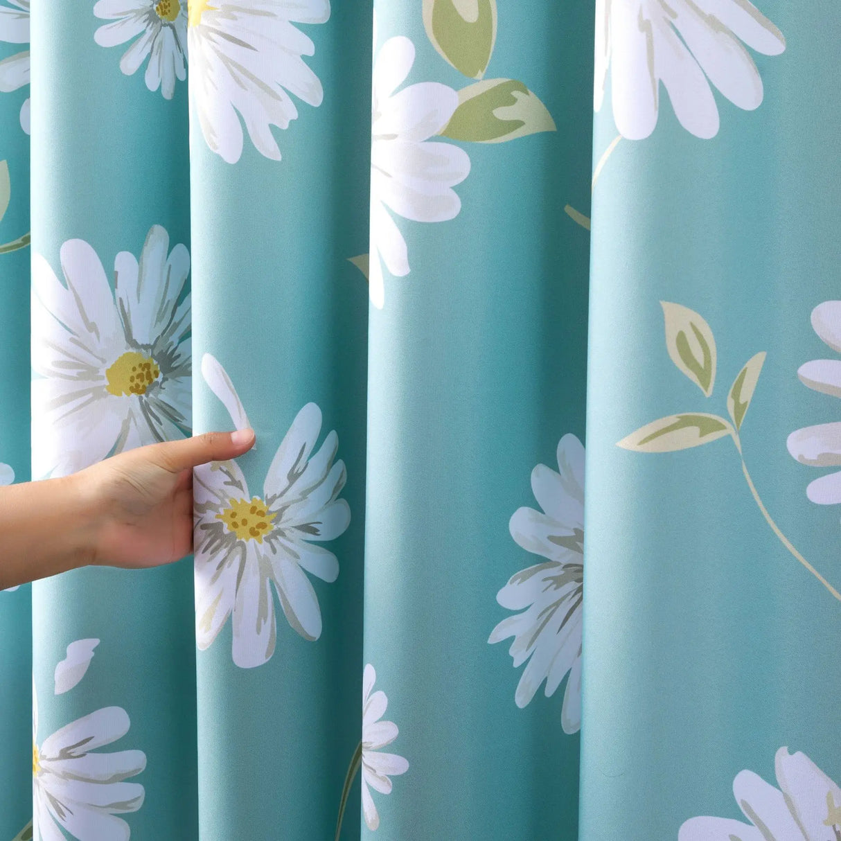 Flower Printed Waterproof Shower Curtain in Sea Green