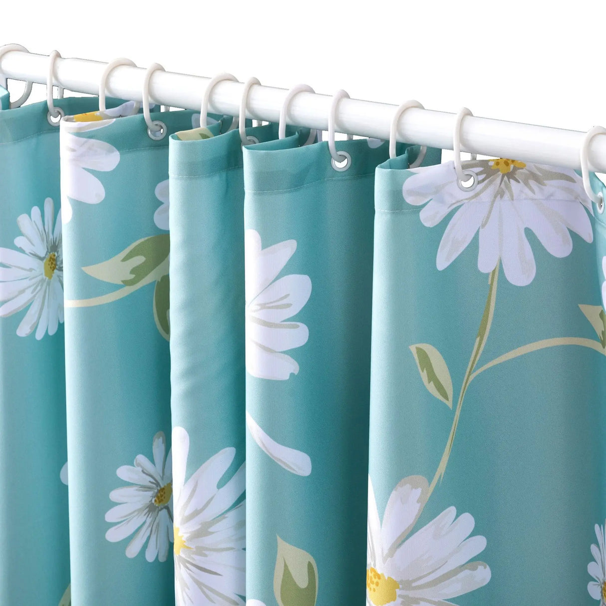 Flower Printed Waterproof Shower Curtain in Sea Green