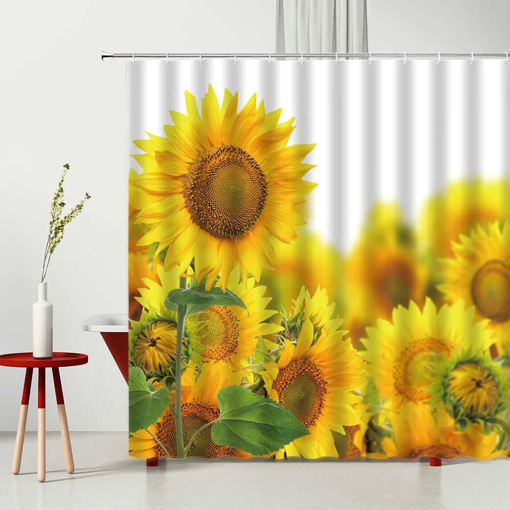 Sunflower Blooms Polyester Bathroom Shower Curtain - Nature's Artistry