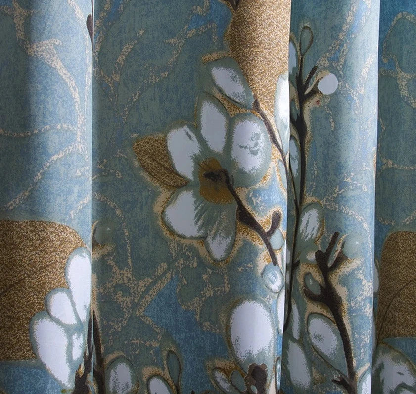 Vintage Blue Floral Waterproof Shower Curtain