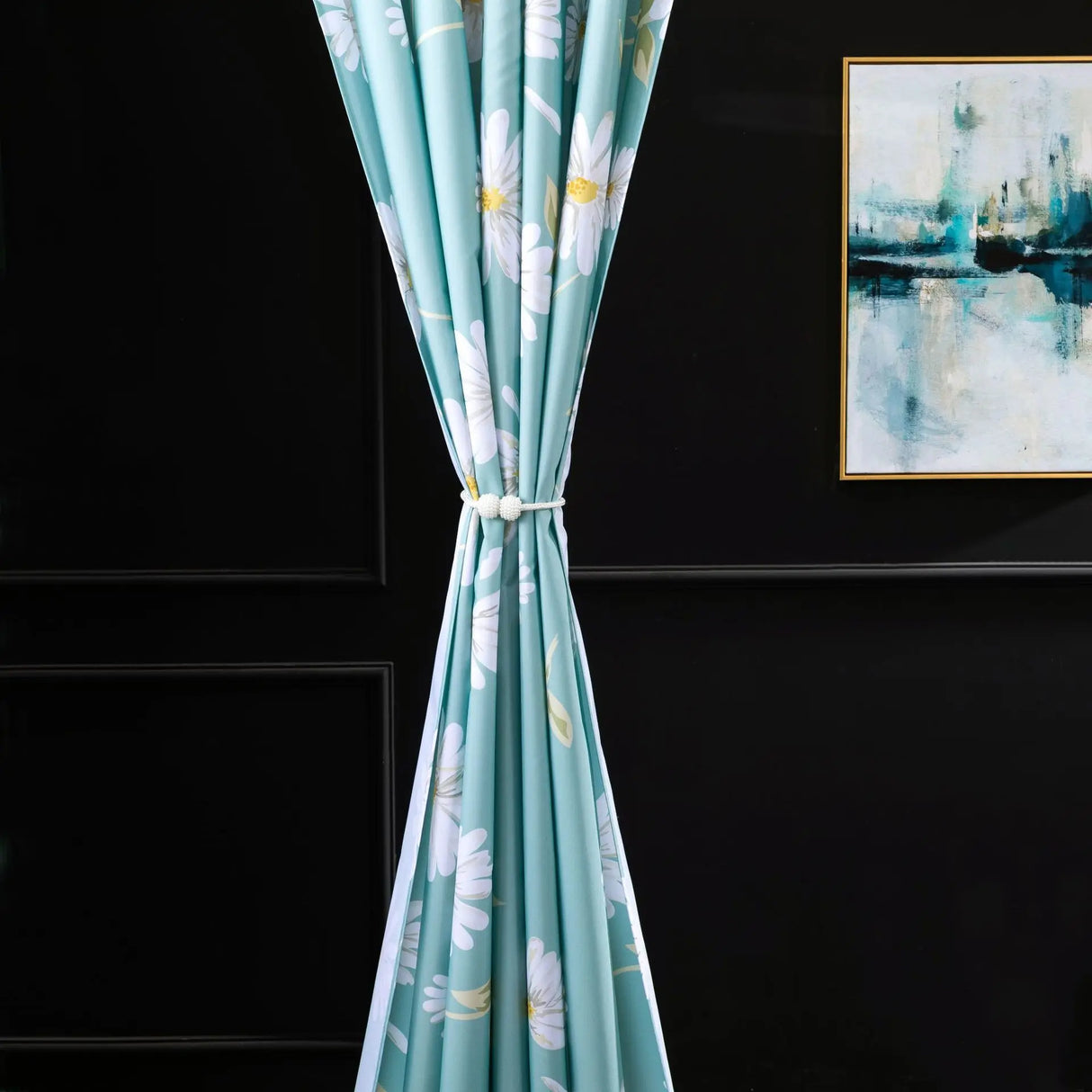 Flower Printed Waterproof Shower Curtain in Sea Green