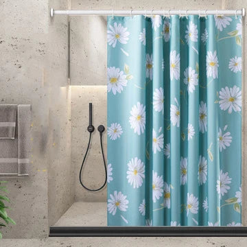 Flower Printed Waterproof Shower Curtain in Sea Green