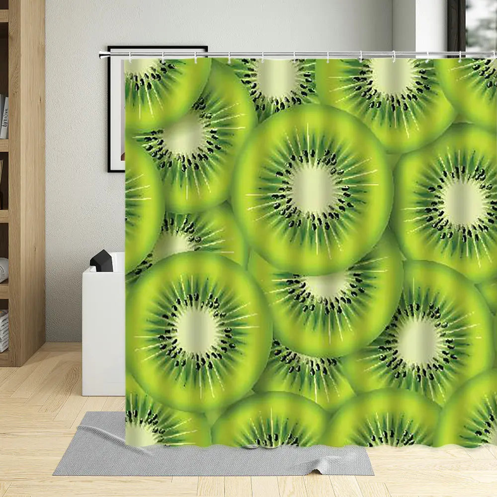 Waterproof Green Design Shower Curtain with Hooks