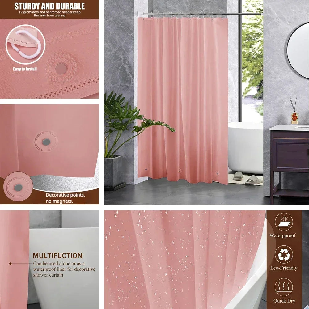 Waterproof Plastic Shower Curtain with Hooks-Pink