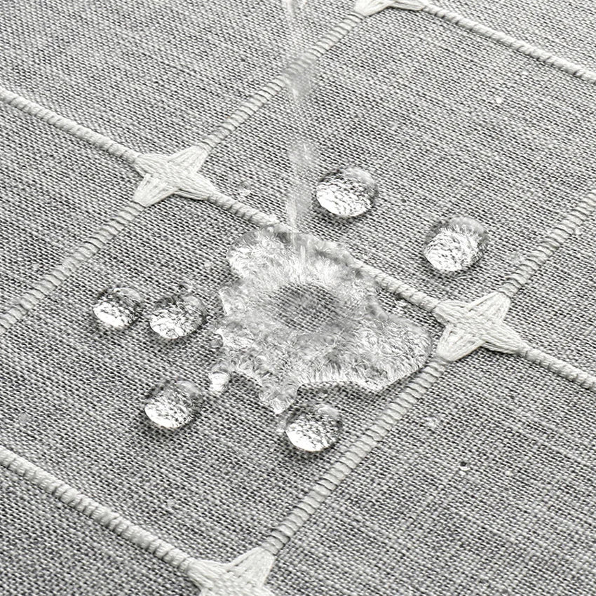 Nordic Gray Jacquard Linen Shower Curtain with Tassel Trim