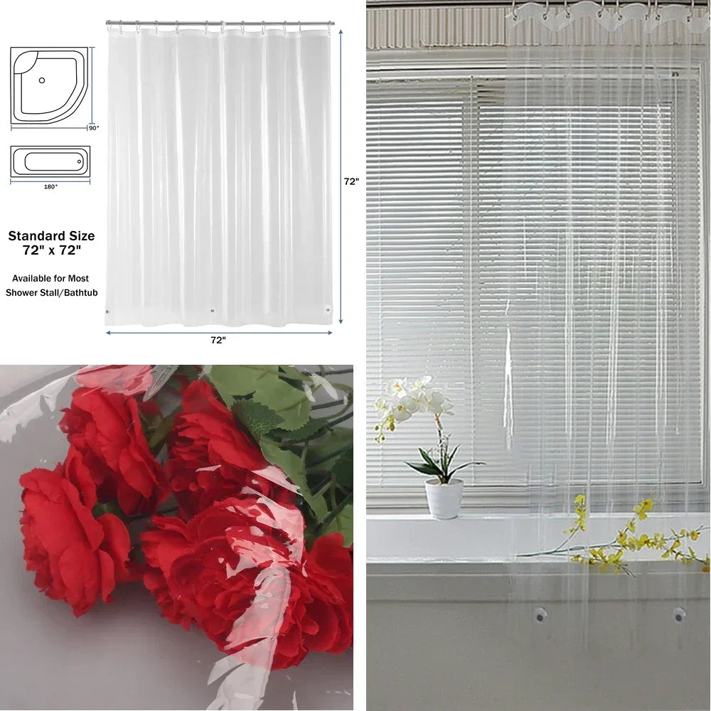Waterproof White Plastic Transparent Shower Curtain with Hooks