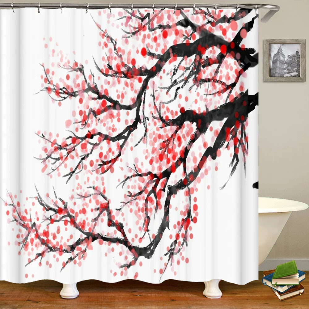 Blossom Pink Waterproof Shower Drapes with Hooks