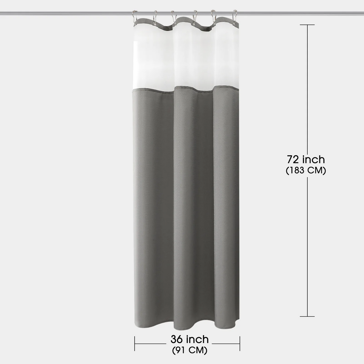 Gray Double Layer Shower Curtain Waterproof with Silver Metal Hooks