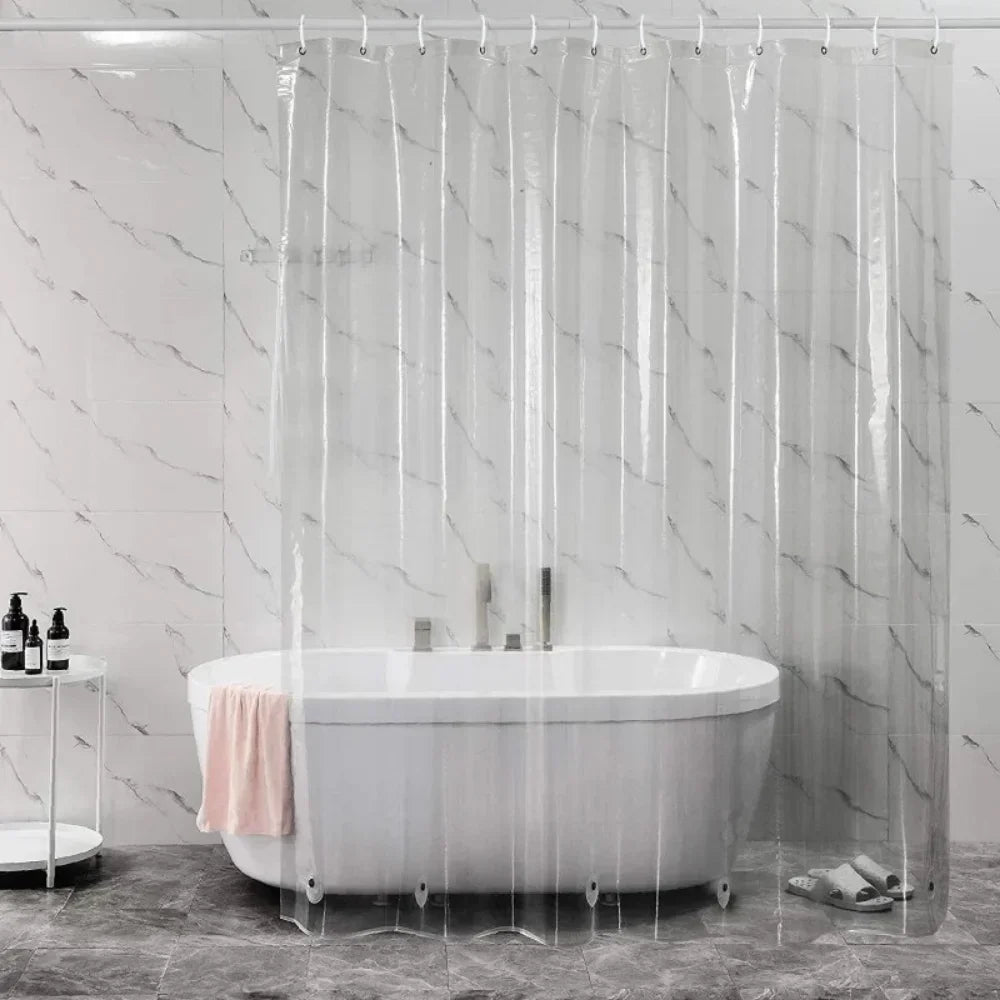 Waterproof White Plastic Transparent Shower Curtain with Hooks