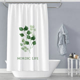 White Plant Pattern Polyester Waterproof Shower Curtain
