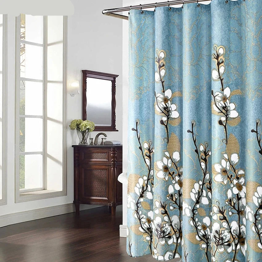 Vintage Blue Floral Waterproof Shower Curtain