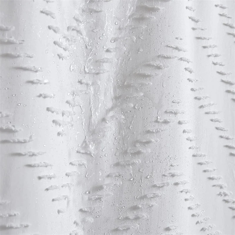 White Striped Fabric Waterproof Shower Curtain