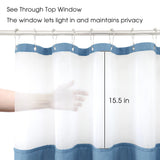 Blue Double Layer Shower Curtain Waterproof with Silver Metal Hooks