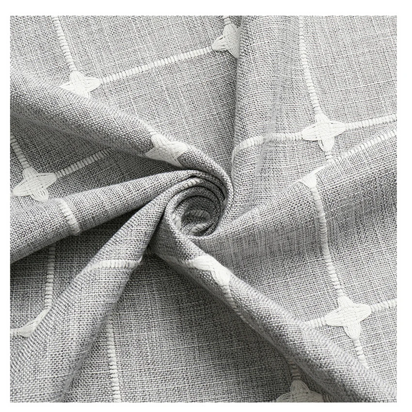 Nordic Gray Jacquard Linen Shower Curtain with Tassel Trim