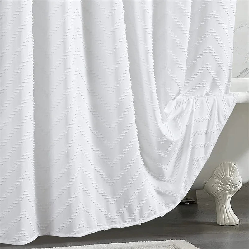 White Striped Fabric Waterproof Shower Curtain