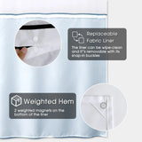 Blue Double Layer Shower Curtain Waterproof with Silver Metal Hooks