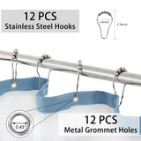 Blue Double Layer Shower Curtain Waterproof with Silver Metal Hooks