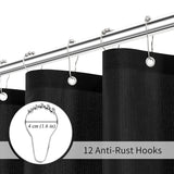 Black Waterproof Shower Curtain with Silver Metal Hooks