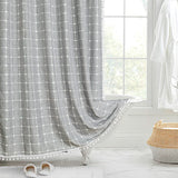 Nordic Gray Jacquard Linen Shower Curtain with Tassel Trim