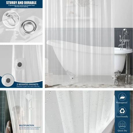 Water-resistant Clear Plastic Shower Curtain with Hooks